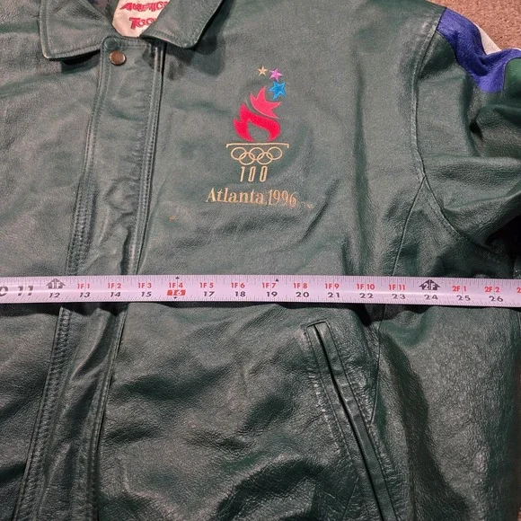 Vintage American Toons Olympics Leather Jacket XL 1996 Atlanta Embroidered Flags - Picture 7 of 10